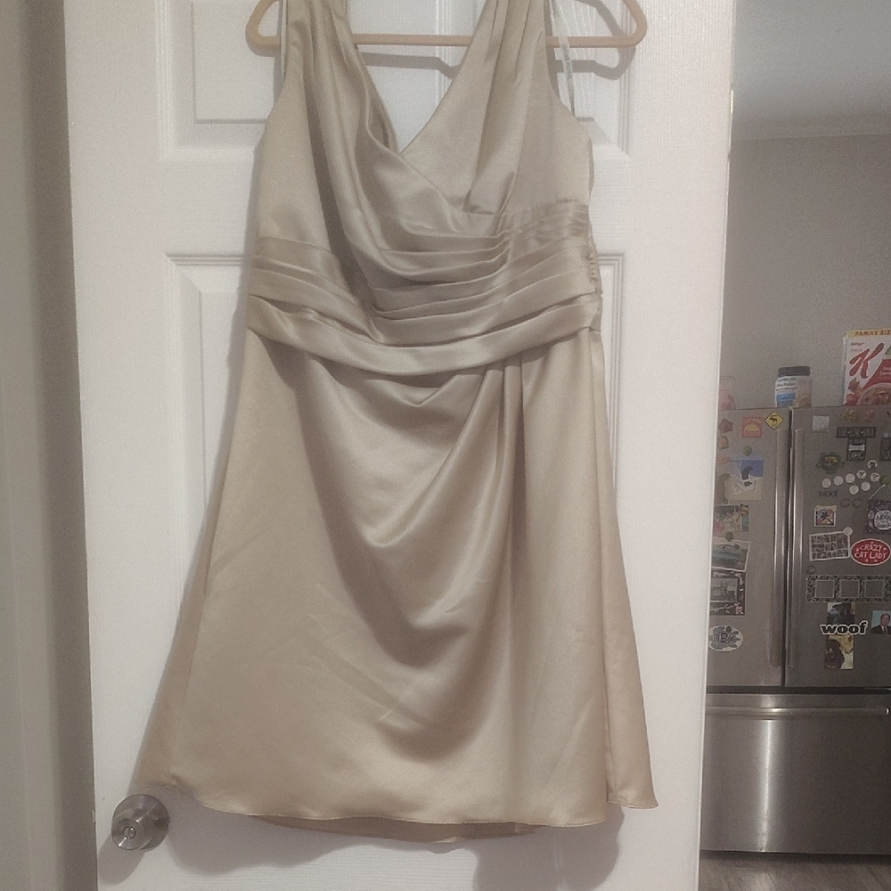 David's Bridal Gold Ruched Mini Dress